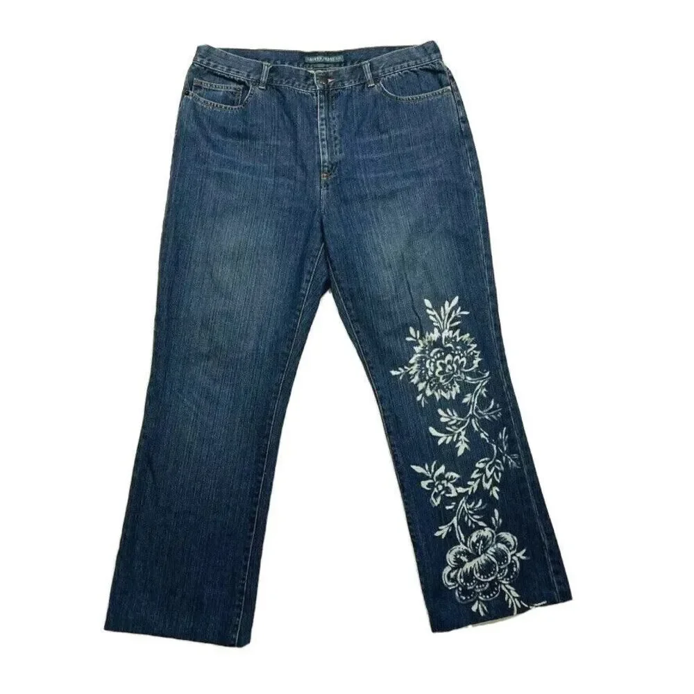 Vintage Lauren Jeans Ralph Lauren Bootcut Floral Print Cotton Dark‎ 16 (37x30.5)